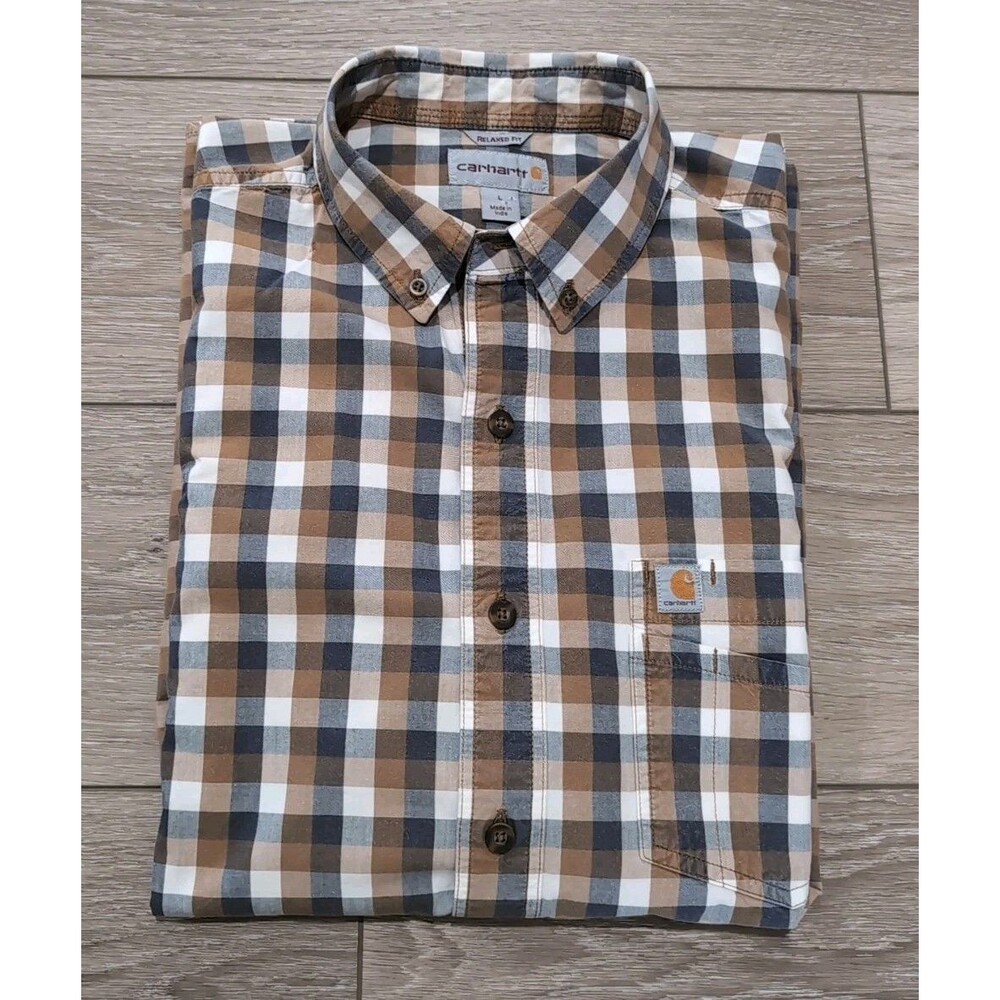 CARHARTT RELAXED FIT PLAID SHORT SLEEVE SHIRT  MENS SIZE LARGE SPRING SUMMER EUC